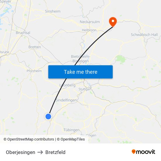 Oberjesingen to Bretzfeld map