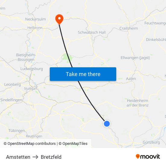 Amstetten to Bretzfeld map