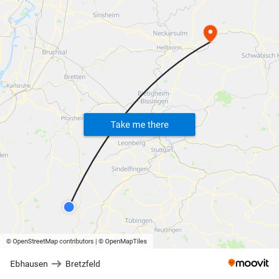 Ebhausen to Bretzfeld map