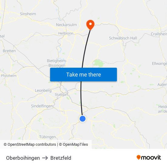 Oberboihingen to Bretzfeld map