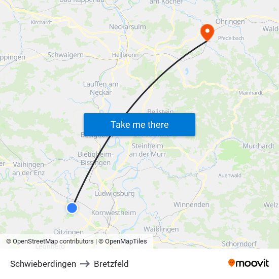 Schwieberdingen to Bretzfeld map