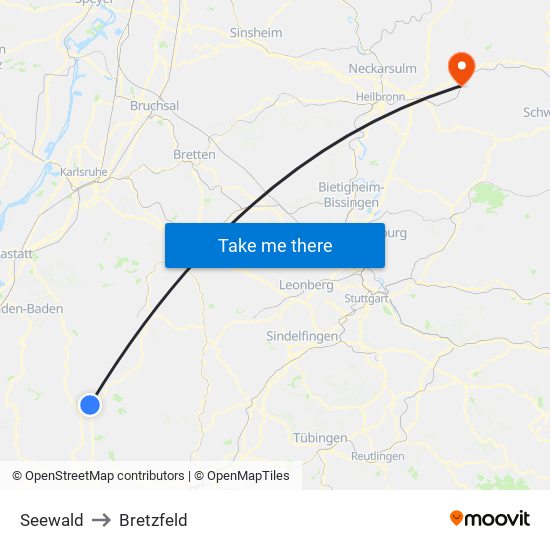 Seewald to Bretzfeld map