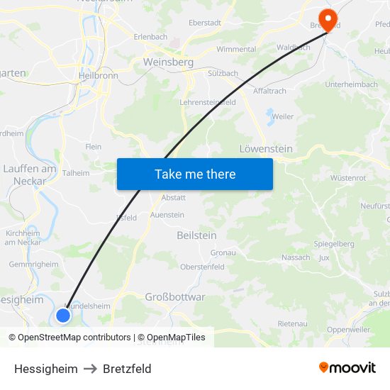 Hessigheim to Bretzfeld map
