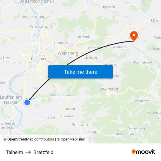 Talheim to Bretzfeld map
