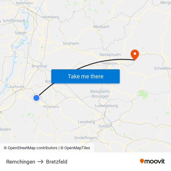 Remchingen to Bretzfeld map