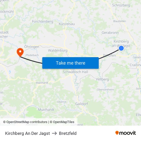 Kirchberg An Der Jagst to Bretzfeld map