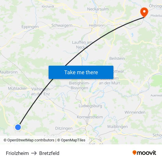 Friolzheim to Bretzfeld map