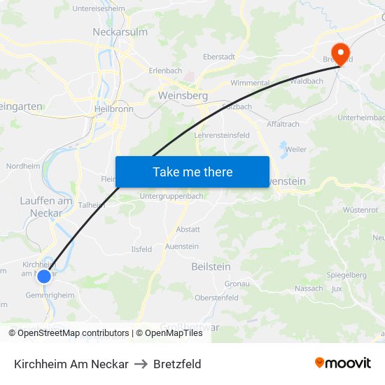 Kirchheim Am Neckar to Bretzfeld map