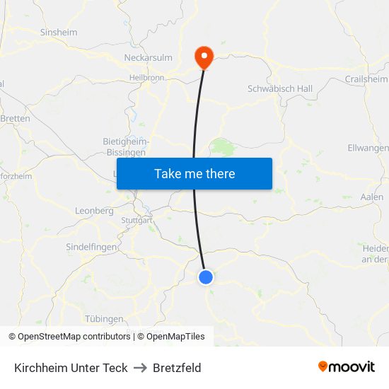 Kirchheim Unter Teck to Bretzfeld map