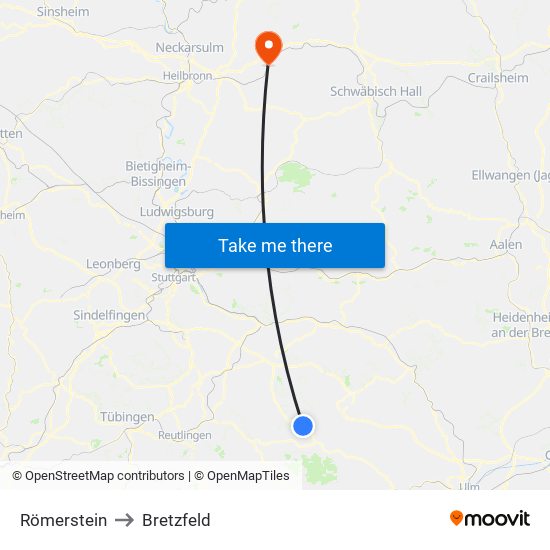 Römerstein to Bretzfeld map