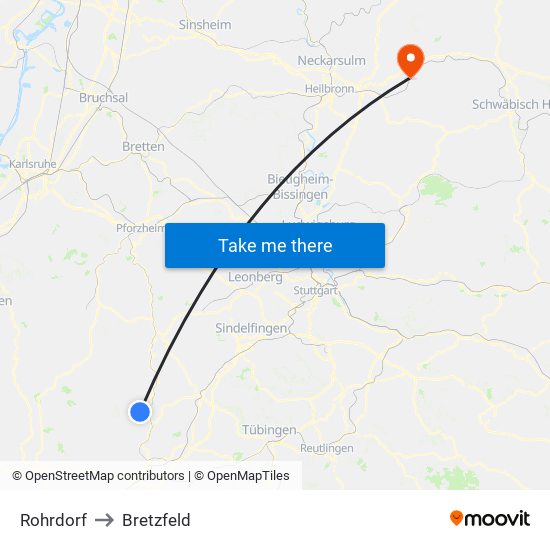 Rohrdorf to Bretzfeld map