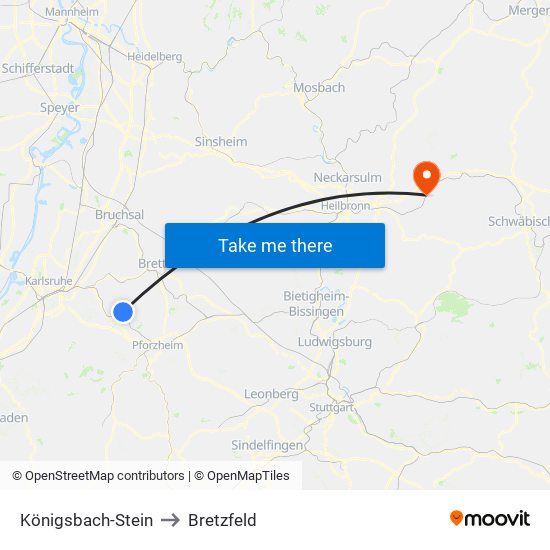 Königsbach-Stein to Bretzfeld map