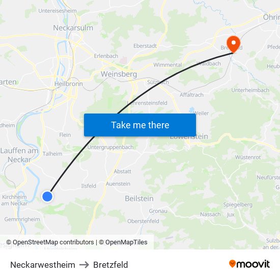 Neckarwestheim to Bretzfeld map