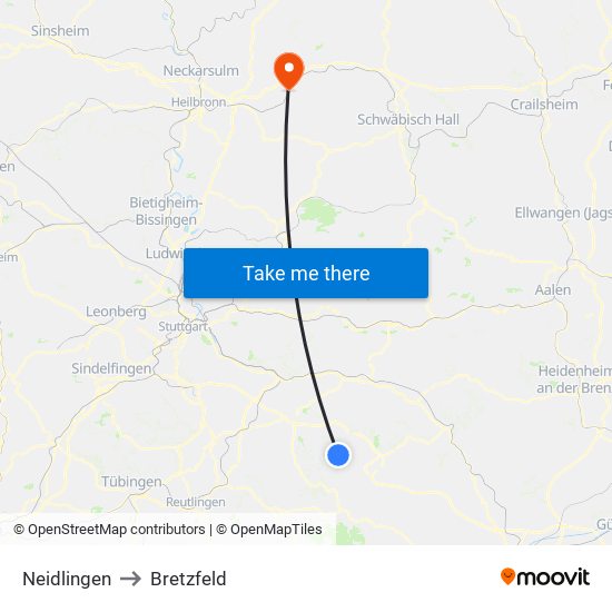 Neidlingen to Bretzfeld map