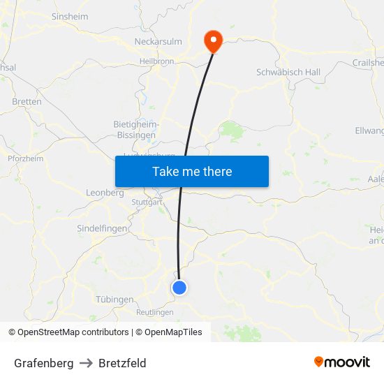 Grafenberg to Bretzfeld map