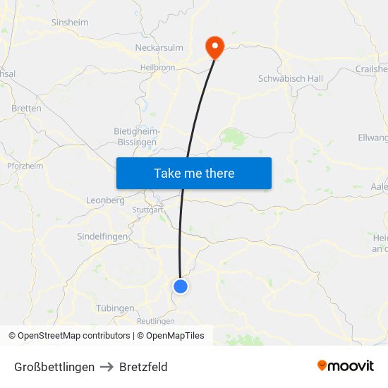 Großbettlingen to Bretzfeld map