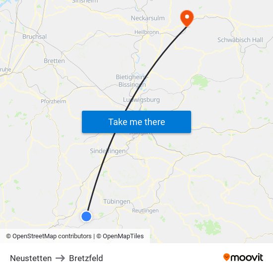 Neustetten to Bretzfeld map