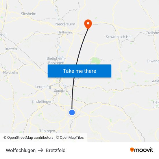 Wolfschlugen to Bretzfeld map