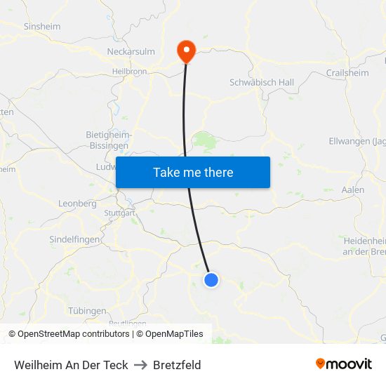 Weilheim An Der Teck to Bretzfeld map