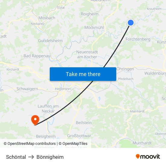 Schöntal to Bönnigheim map