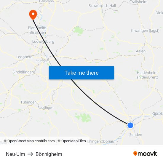Neu-Ulm to Bönnigheim map
