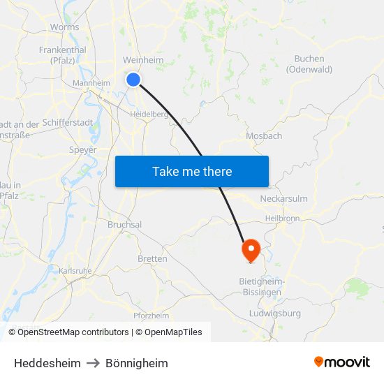 Heddesheim to Bönnigheim map