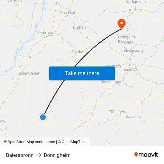 Baiersbronn to Bönnigheim map