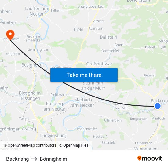 Backnang to Bönnigheim map