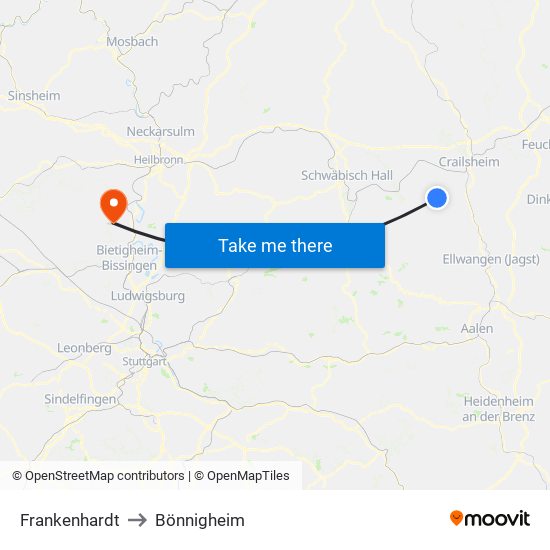 Frankenhardt to Bönnigheim map