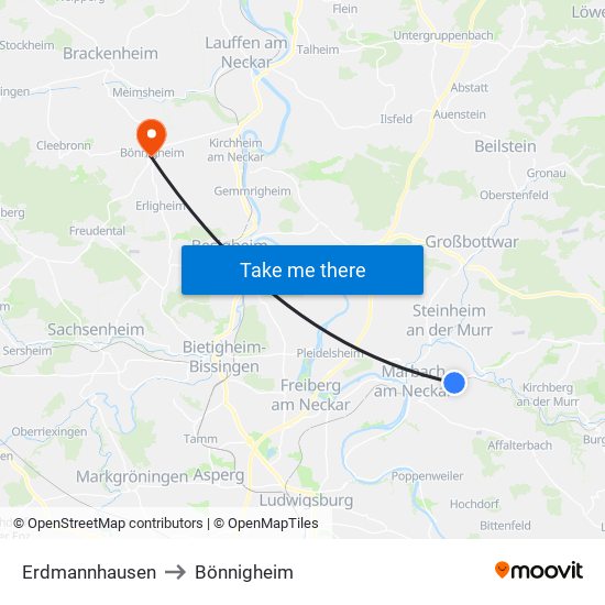 Erdmannhausen to Bönnigheim map