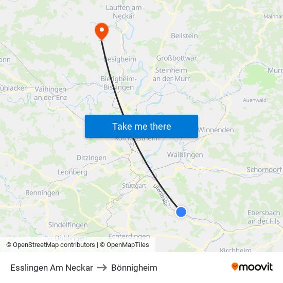 Esslingen Am Neckar to Bönnigheim map