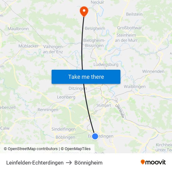 Leinfelden-Echterdingen to Bönnigheim map