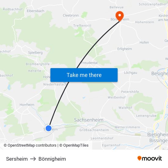 Sersheim to Bönnigheim map