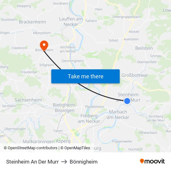 Steinheim An Der Murr to Bönnigheim map