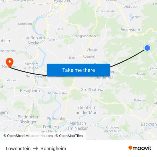 Löwenstein to Bönnigheim map