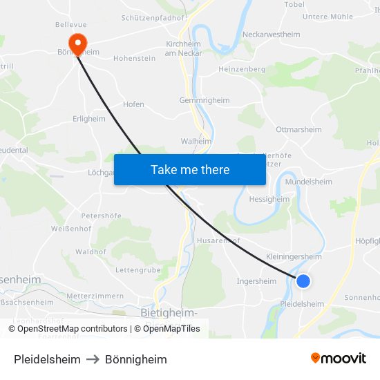 Pleidelsheim to Bönnigheim map