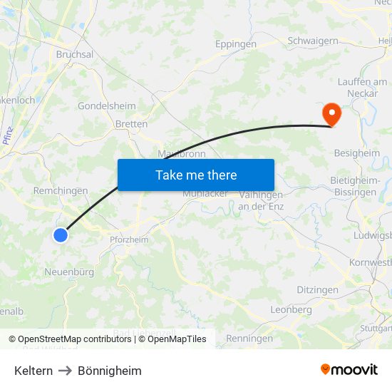 Keltern to Bönnigheim map