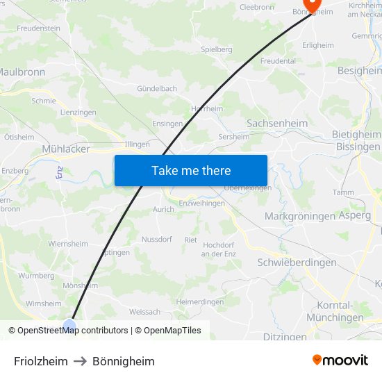 Friolzheim to Bönnigheim map