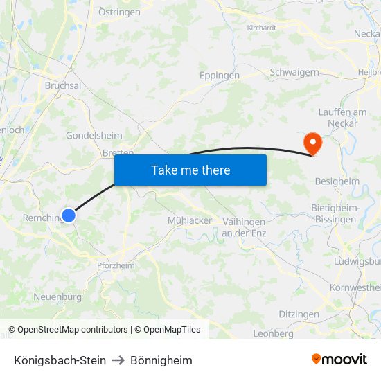 Königsbach-Stein to Bönnigheim map