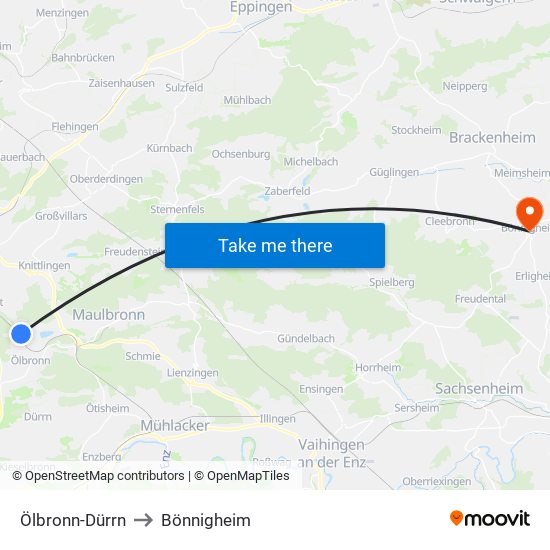 Ölbronn-Dürrn to Bönnigheim map