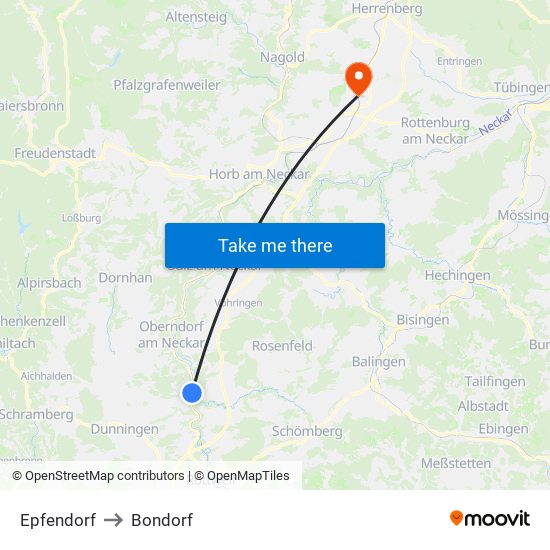 Epfendorf to Bondorf map