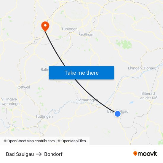 Bad Saulgau to Bondorf map