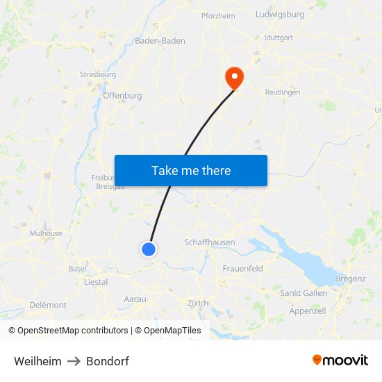 Weilheim to Bondorf map