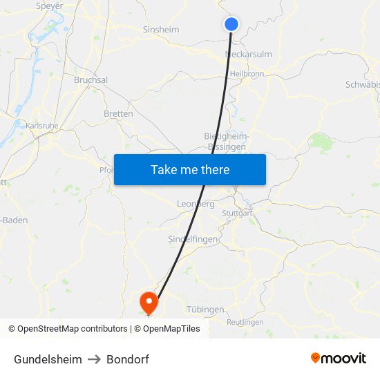 Gundelsheim to Bondorf map