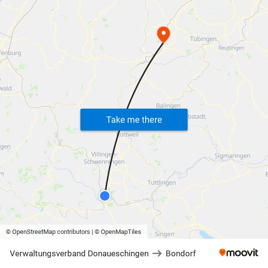 Verwaltungsverband Donaueschingen to Bondorf map