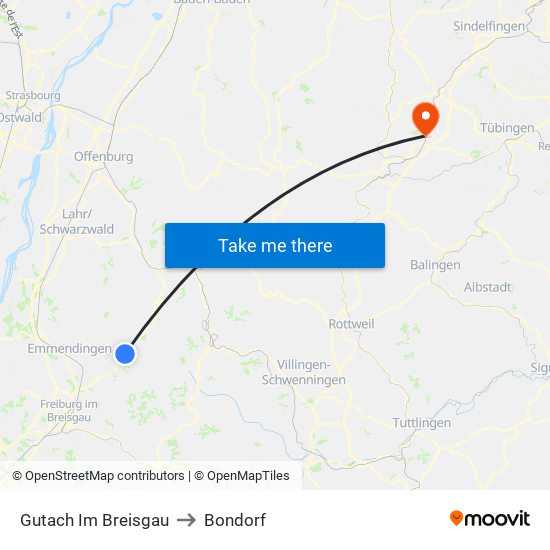 Gutach Im Breisgau to Bondorf map