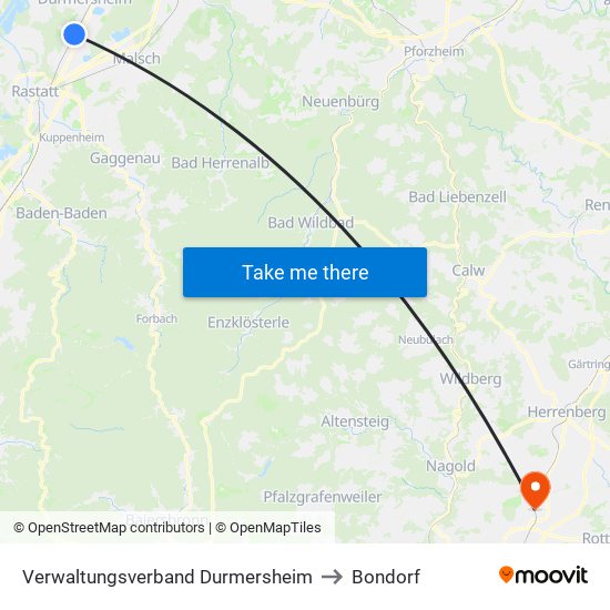 Verwaltungsverband Durmersheim to Bondorf map