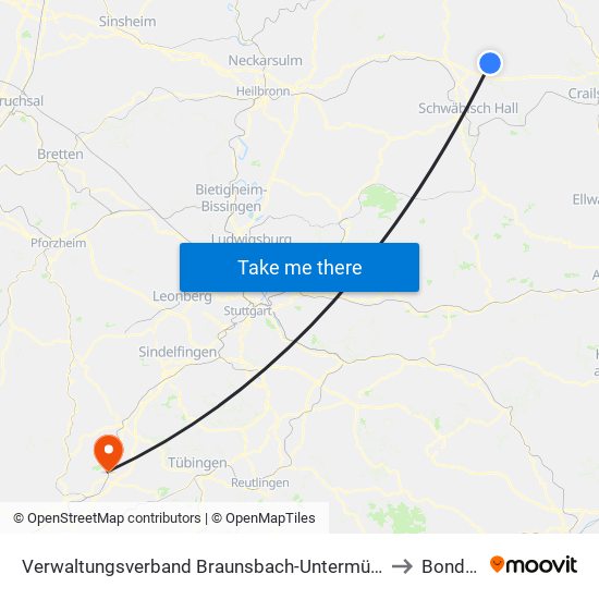 Verwaltungsverband Braunsbach-Untermünkheim to Bondorf map