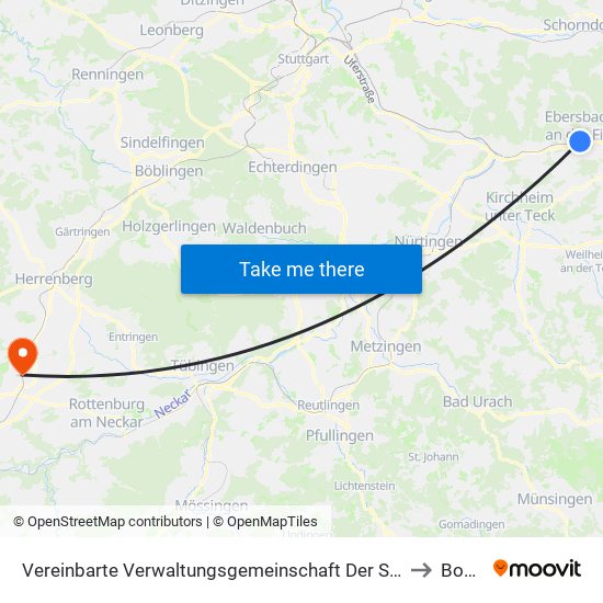 Vereinbarte Verwaltungsgemeinschaft Der Stadt Ebersbach An Der Fils to Bondorf map