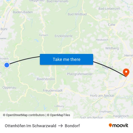 Ottenhöfen Im Schwarzwald to Bondorf map